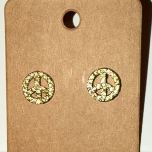 Sparkling Gold Peace Sign Earrings